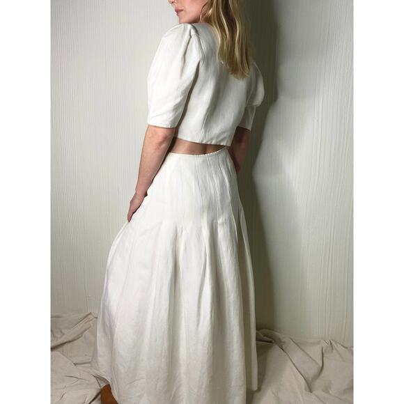 FAME AND PARTNERS Ecru Ivory Linen 2-Piece Crop Top & Midi Skirt Set US 6 - Picture 5 of 16